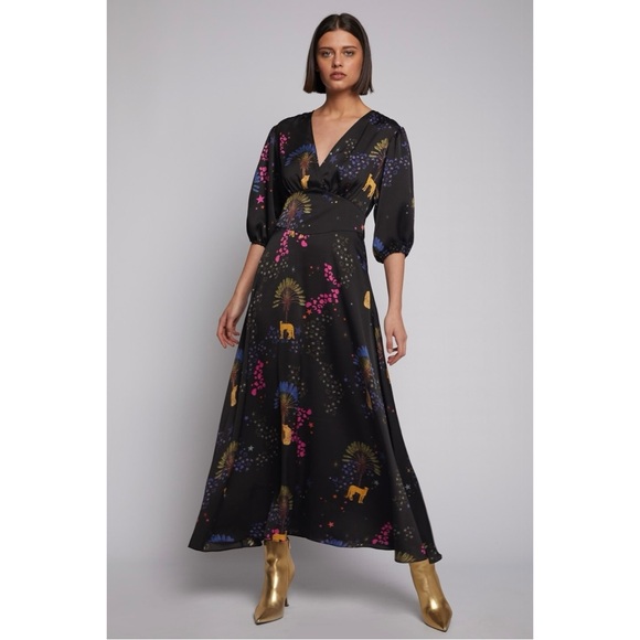 Vilagallo Size US 8 Natasha Satin Crepe Maxi Dress Animal Cheetah Print